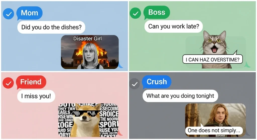 Examples of Sending Memes Instead of Replying (Real Conversations)